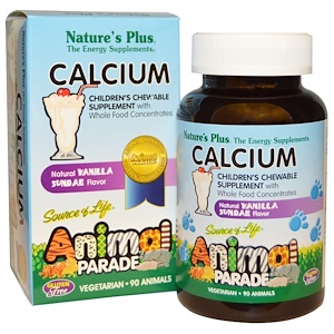 Nature's Plus, Источник жизни, Жевательные таблетки для детей с кальцием с ванильным вкусом, 90 животных Nature's Plus, Источник жизни, Жевательные таблетки для детей с кальцием с ванильным вкусом, 90 животных