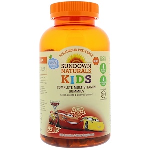 Sundown Naturals Kids, Мультивитаминные жевательные конфеты, Disney Cars 3, со вкусами винограда, апельсина и вишни, 180 жевательных конфет Sundown Naturals Kids, Мультивитаминные жевательные конфеты, Disney Cars 3, со вкусами винограда, апельсина и вишни, 180 жевательных конфет