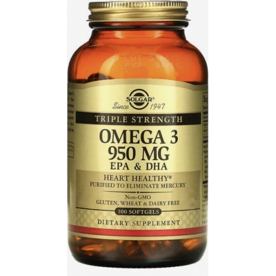 Omega 3, EPA & DHA, Тройная сила, 950 мг, 100 капсул - Solgar