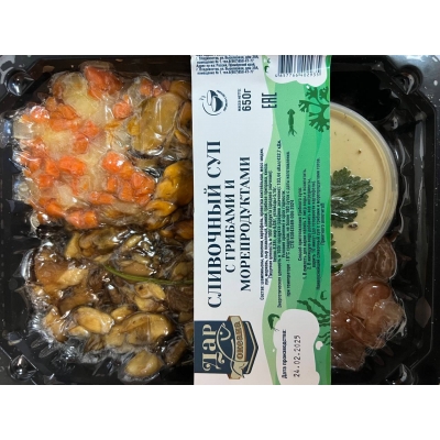 Сливочный суп с грибами и морепродуктами 650г